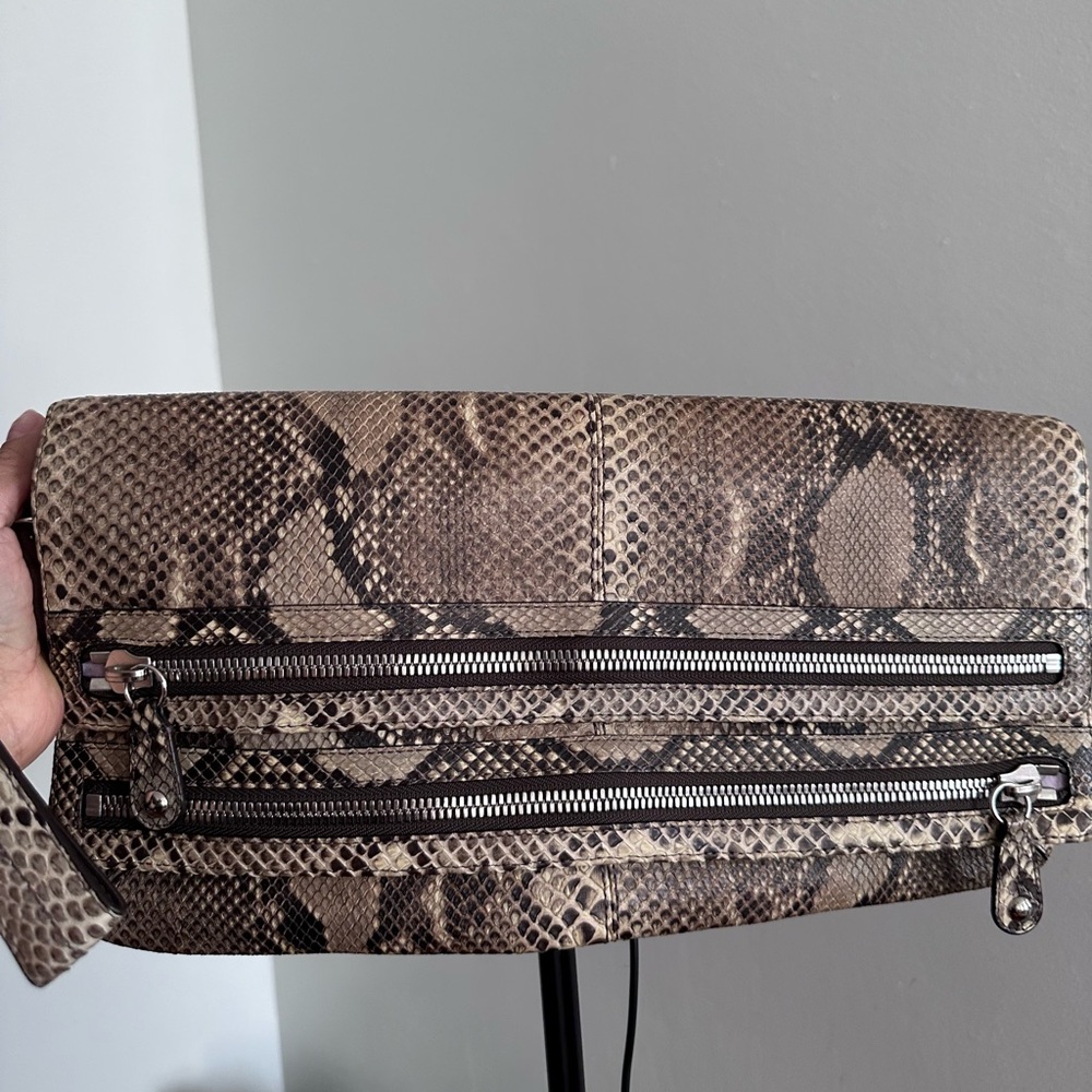 Snakeskin Patterned Clutch with Zippers